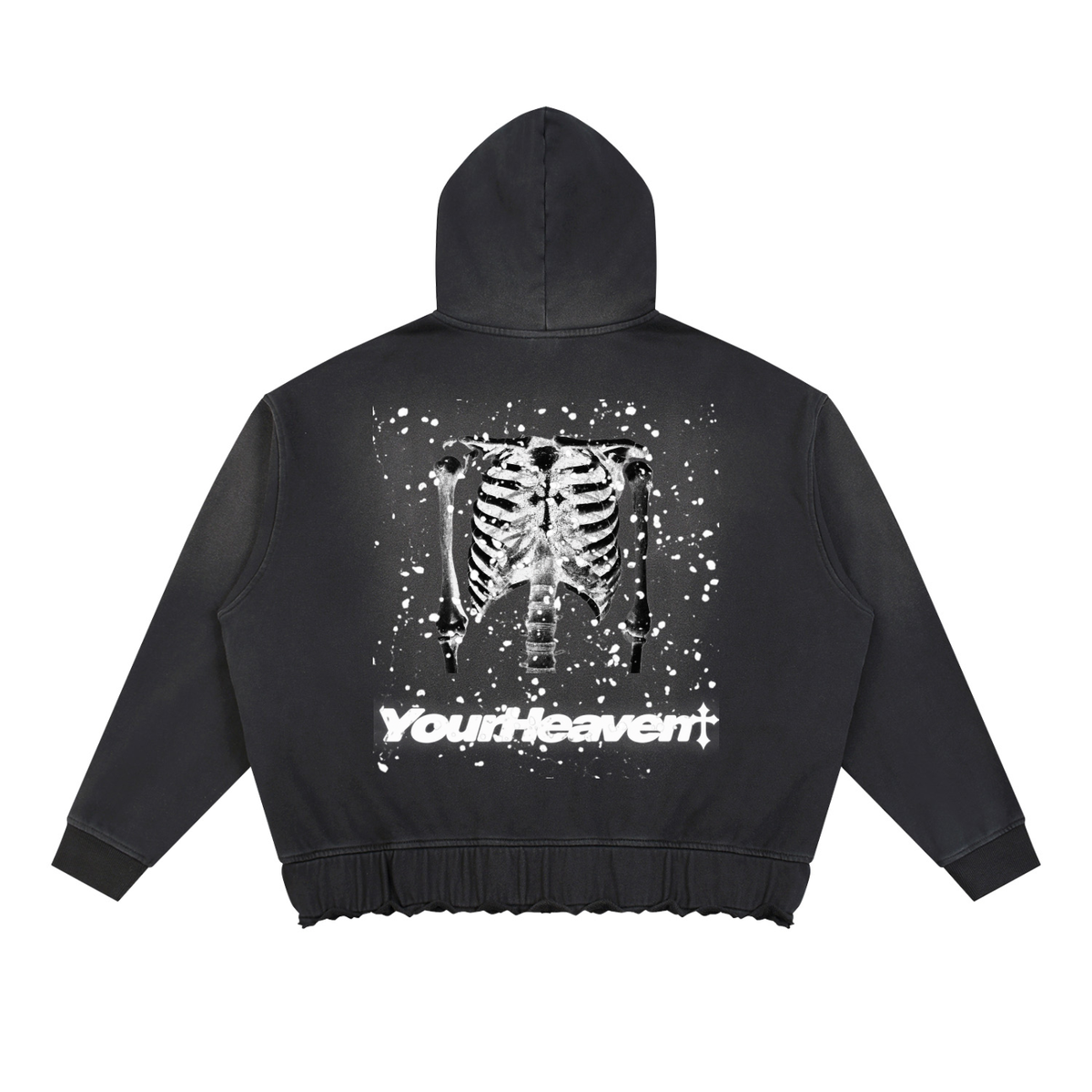 YH Branded Unisex Sunfade Ripped Boxy Hoodie
