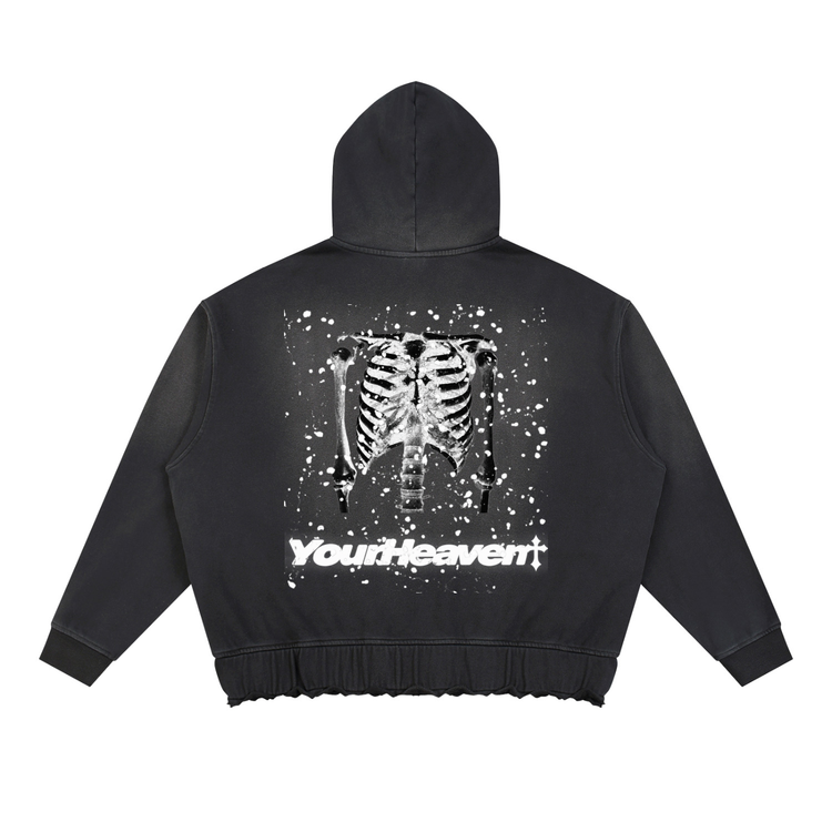 YH Branded Unisex Sunfade Ripped Boxy Hoodie