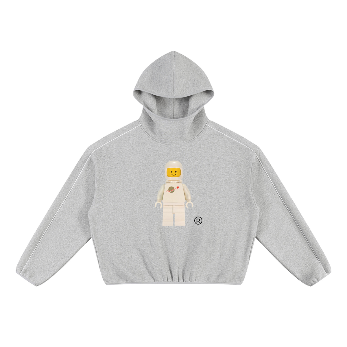 White MINI Fig Unisex Boxy Piping Fleece Hoodie