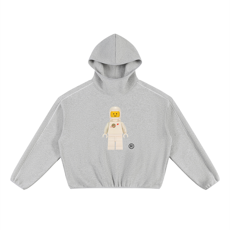 White MINI Fig Unisex Boxy Piping Fleece Hoodie
