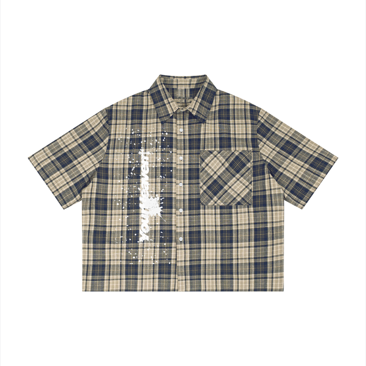 YH Branded Unisex Plaid Boxy Short Sleeve Shirt