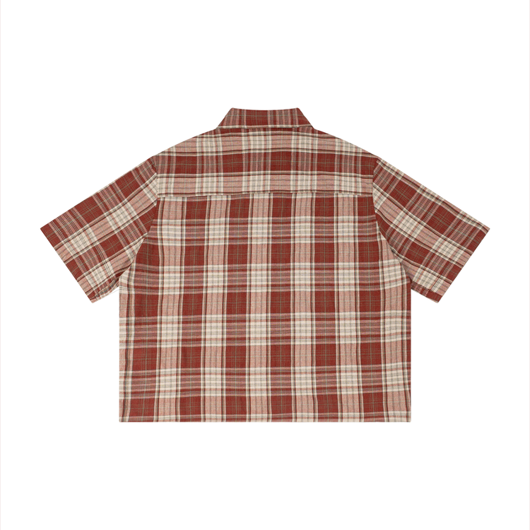YH Branded Unisex Plaid Boxy Short Sleeve Shirt