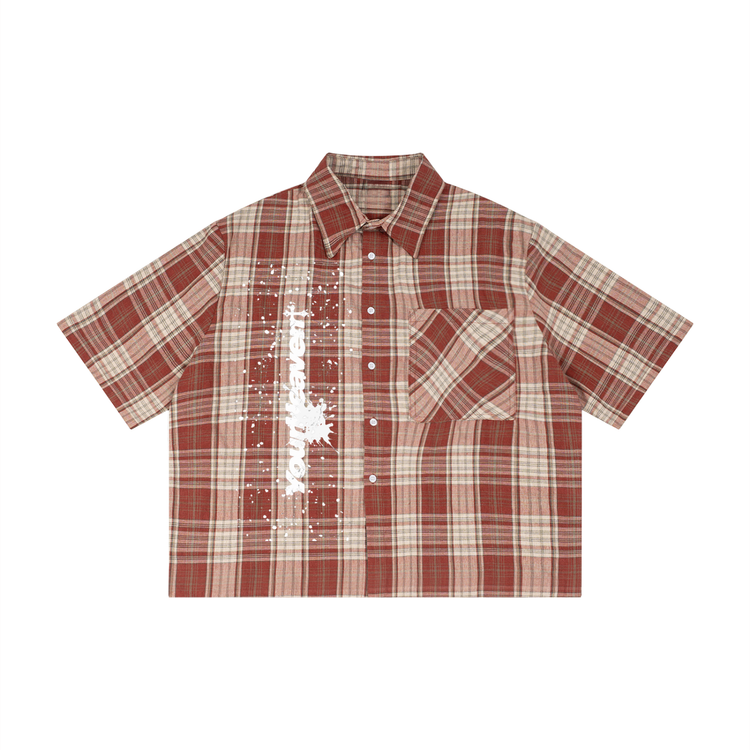 YH Branded Unisex Plaid Boxy Short Sleeve Shirt