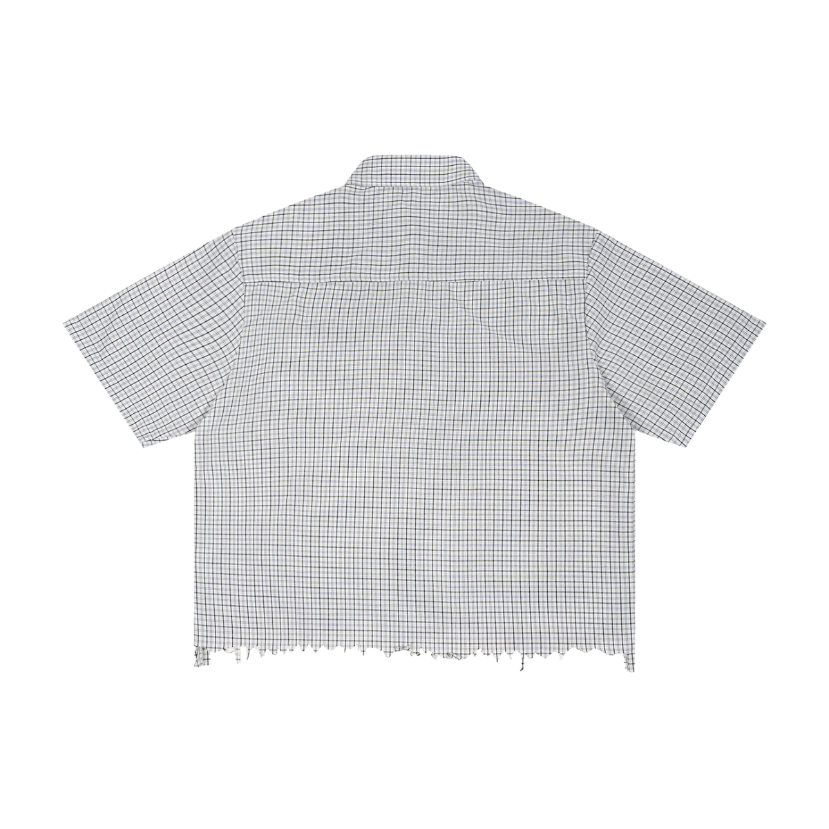 YH Branded Unisex Distressed Plaid Boxy Shirt
