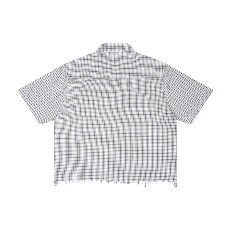 YH Branded Unisex Distressed Plaid Boxy Shirt