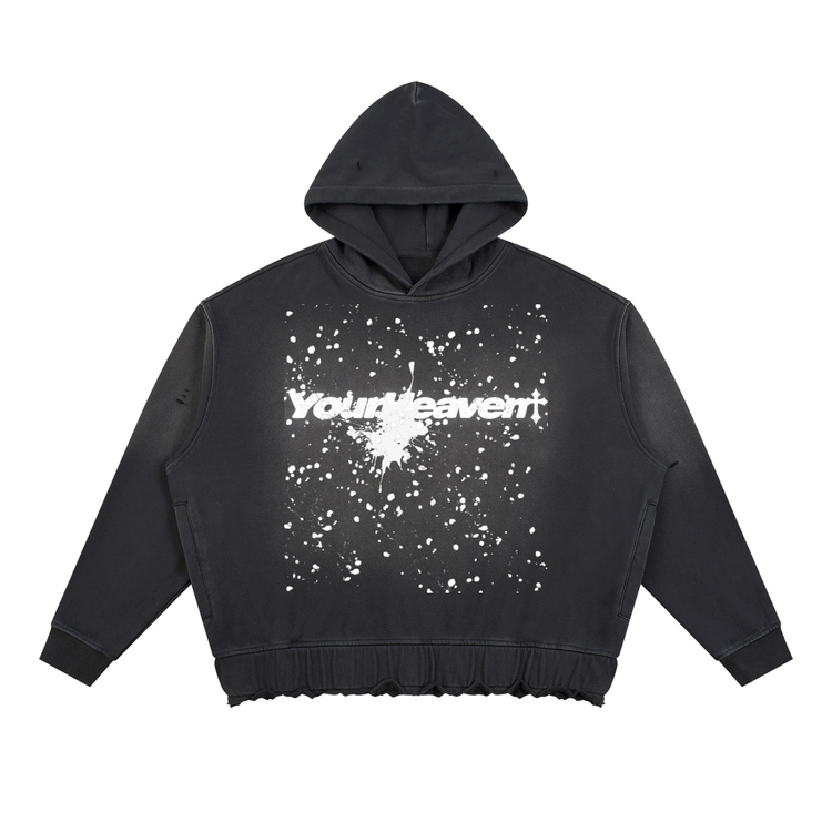 YH Branded Unisex Sunfade Ripped Boxy Hoodie