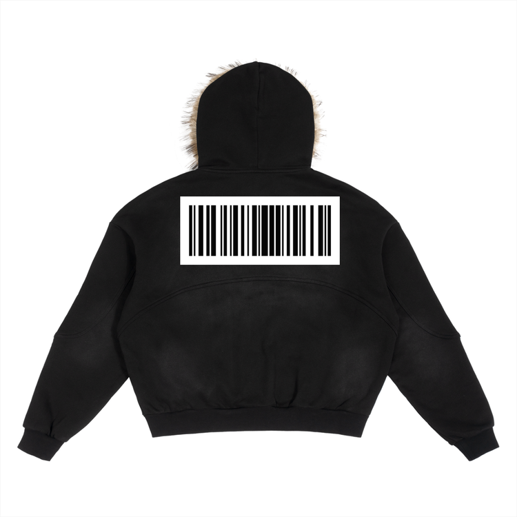 YH Branded Sun Fade Boxy Detachable Fur Hoodie