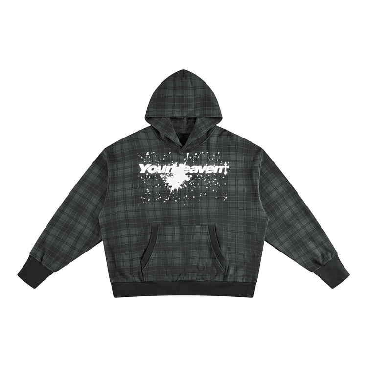 YH Branded Unisex Plaid Color Block Hoodie