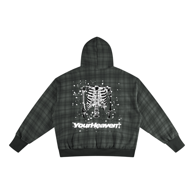 YH Branded Unisex Plaid Color Block Hoodie