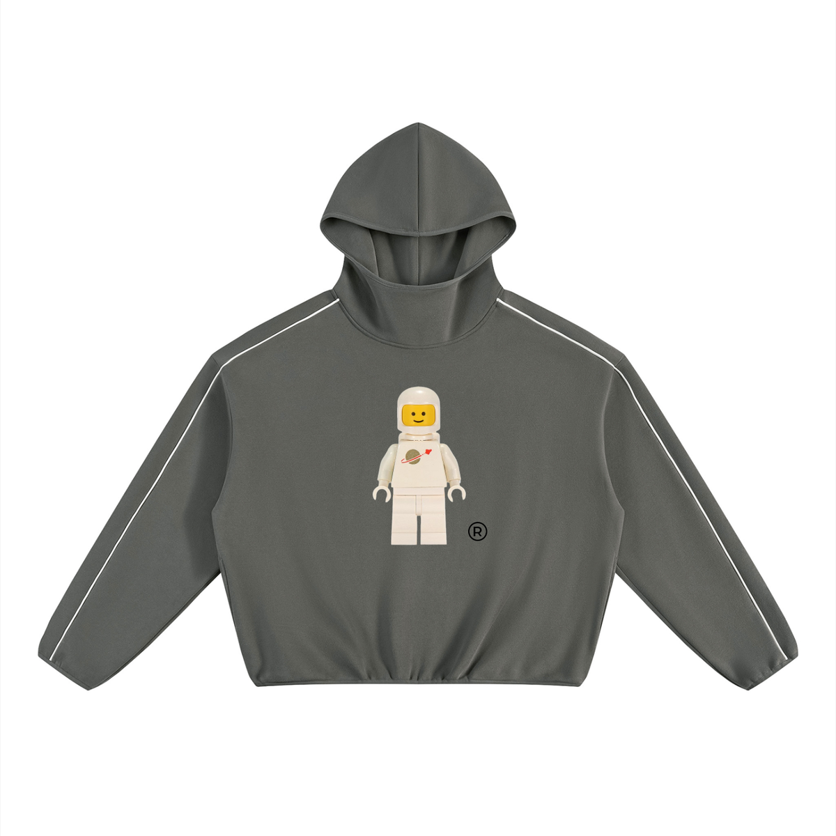 White MINI Fig Unisex Boxy Piping Fleece Hoodie