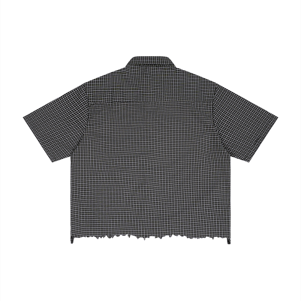 YH Branded Unisex Distressed Plaid Boxy Shirt