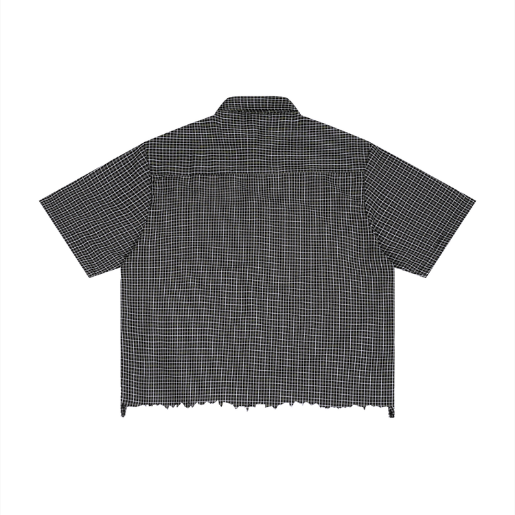 YH Branded Unisex Distressed Plaid Boxy Shirt