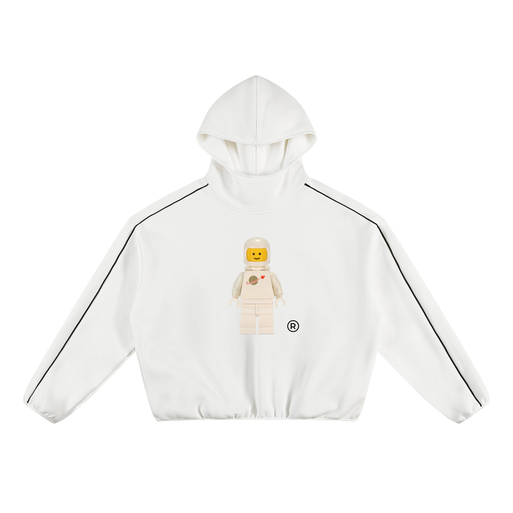 White MINI Fig Unisex Boxy Piping Fleece Hoodie