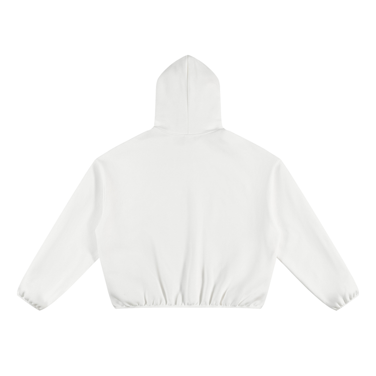 White MINI Fig Unisex Boxy Piping Fleece Hoodie
